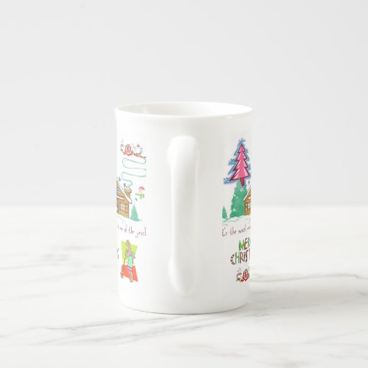 Streep Rood Groen Vrolijk Kerstmis Schoonmakende D Porselein Kop (Achterkant)