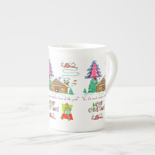 Streep Rood Groen Vrolijk Kerstmis Schoonmakende D Porselein Kop (Voorkant rechts)