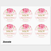 Streep Roze Bloemen Monogram Bruiloft Favor Label (Vel)