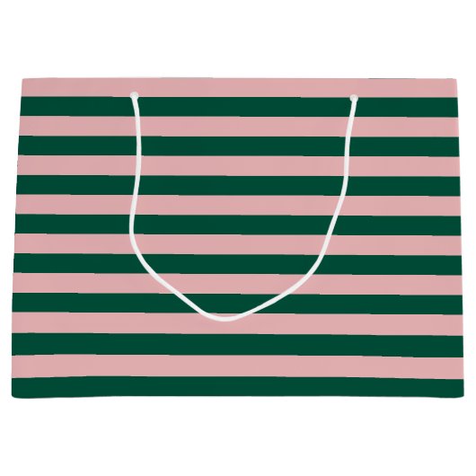 Streepje kerstfeestdag groen en roze groot cadeauzakje (Voorkant)