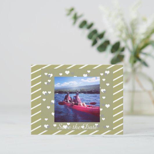 Streepjes en hart opslaan Datum Aankondigingskaart (Staand voorkant)