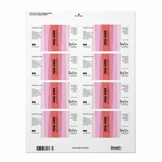 Streepjes inktroze druppelflesserumlabels etiket (Full Sheet)