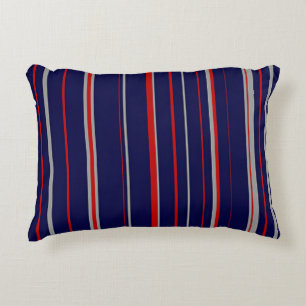 Streepjes, kleuren rood, marine, grijs accent kussen