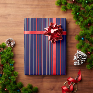 Streepjes, kleuren rood, marine, grijs cadeaupapier