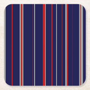Streepjes, kleuren rood, marine, grijs kartonnen onderzetters