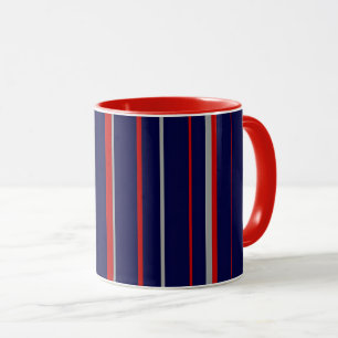 Streepjes, kleuren rood, marine, grijs mok