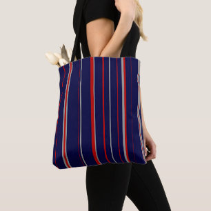 Streepjes, kleuren rood, marine, grijs tote bag