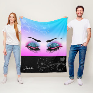  streepjes - Roze en Blauwe glitter Fleece Deken