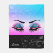 streepjes - Roze en Blauwe glitter Fleece Deken (Voorkant)