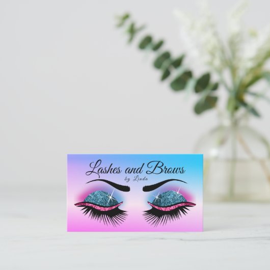  streepjes - Roze en Blauwe glitter Visitekaartje (Staand voorkant)