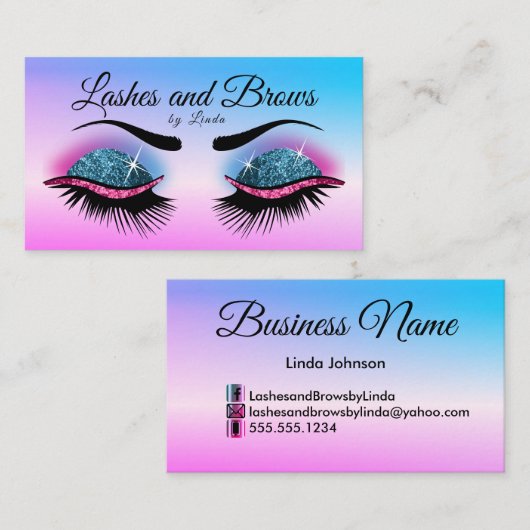  streepjes - Roze en Blauwe glitter Visitekaartje (Voorkant / Achterkant)