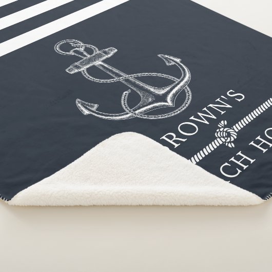 Streepjesbeach of Lake met Nautical Anchor Family  Sherpa Deken (3/4)