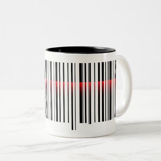 streepjescode en rode laserscanning tweekleurige koffiemok (Voorkant rechts)