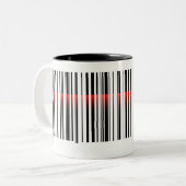 streepjescode en rode laserscanning tweekleurige koffiemok (Voorkant links)