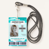 Streepjescode-ID Fotosjabloon Blauwgroen groen mar Badge (Voorkant met draagriem)