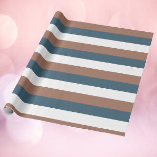 Streepjespatroon Mocha Bruin Blauwgroen Wit Cadeaupapier