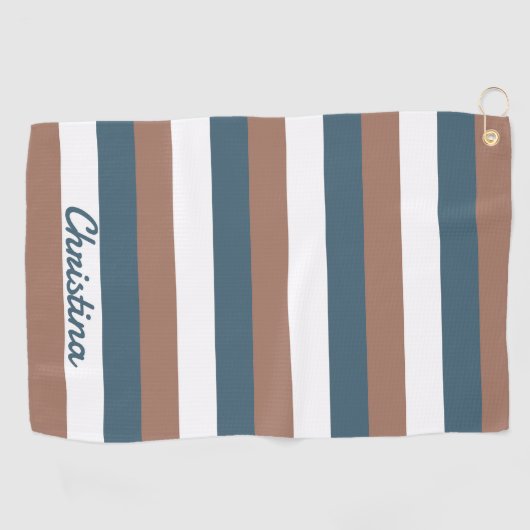 Streepjespatroon Personaliseer Blauwgroen bruin wi Golfhanddoek (Horizontaal)