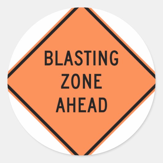 Streepjeszone vóór verkeersbouwteken ronde sticker (Voorkant)