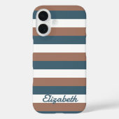 Streeppatroon Bruin Blauwgroen Wit Personaliseren Case-Mate iPhone Case (Achterkant)