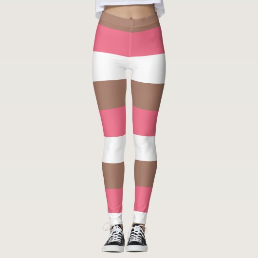 Streeppatroon Mocha Bruin Roze Wit Leggings (Voorkant)