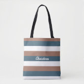 Streeppatroon Personaliseer Blauwgroen bruin wit Tote Bag (Voorkant)