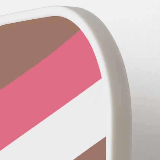 Streeppatroon Personaliseer Bruin Roze Wit Pickleball Paddle (Links Detail)