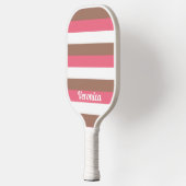 Streeppatroon Personaliseer Bruin Roze Wit Pickleball Paddle (Links)