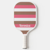 Streeppatroon Personaliseer Bruin Roze Wit Pickleball Paddle (Achterkant)