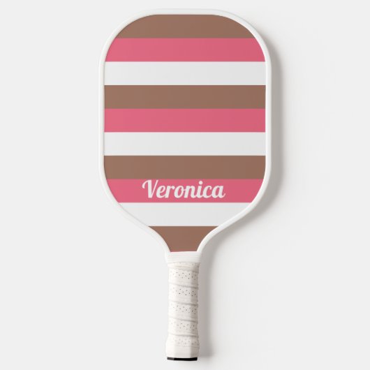 Streeppatroon Personaliseer Bruin Roze Wit Pickleball Paddle (Achterkant)