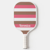 Streeppatroon Personaliseer Bruin Roze Wit Pickleball Paddle (Voorkant)