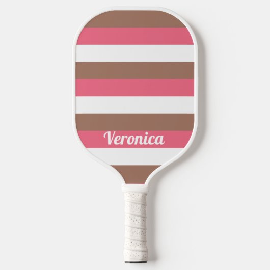 Streeppatroon Personaliseer Bruin Roze Wit Pickleball Paddle (Voorkant)