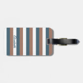 Streeppatroon Personaliseer Mocha Blauwgroen Wit Bagagelabel (Achterkant horizontaal)
