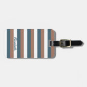 Streeppatroon Personaliseer Mocha Turquoise Wit Bagagelabel (Voorkant horizontaal)