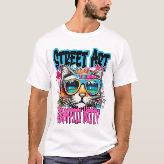 Street Art Graffiti Kitty 1 T-shirt (Voorkant)