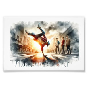 Street Breakdance bij zonsondergang, Foto Afdruk