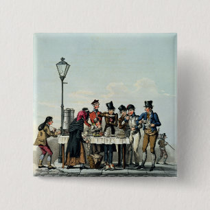 Street Breakfast gegraveerd door G.Hunt, 1825 (eng Vierkante Button 5,1 Cm