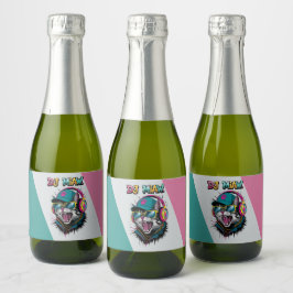 Street Cat DJ Attitude – Krachtige Streetwear Kuns Sparkling Wijnetiket