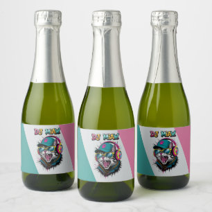 Street Cat DJ Attitude – Krachtige Streetwear Kuns Sparkling Wijnetiket