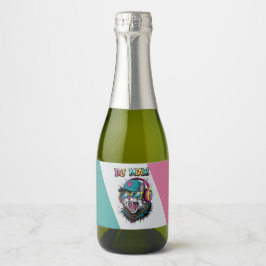 Street Cat DJ Attitude – Krachtige Streetwear Kuns Sparkling Wijnetiket