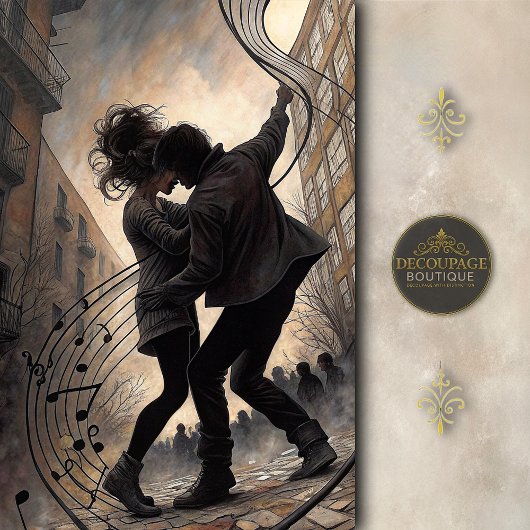 Street Dancers with Swirling Music Decoupage Tissuepapier