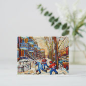 Street Hockey met 3 jongens Briefkaart (Staand voorkant)