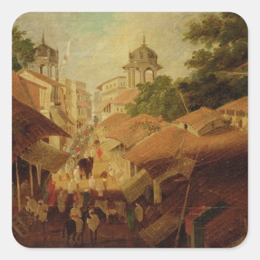 Street in Patna, c.1825 (olie op canvas) Vierkante Sticker (Voorkant)