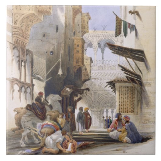 Street Leading to El Azhar, Grand Cairo, pub. 1846 Tegeltje (Voorkant)