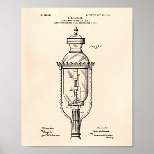 Street Light 1904 Patent Art Old Peper Poster (Voorkant)