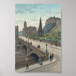 Street of Edinburgh Old Town Japanese Woodblock Pr Poster