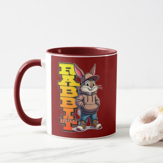 Street Rabbit – Urban Easter Bunny Design - caneca Mok (Met donut)
