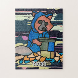 Street Raccoon verkennen door een vuilnisbak | ple Legpuzzel