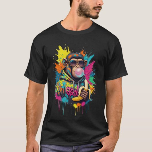 Street Rebel Monkey – Banana Madness Graffiti Art T-shirt (Voorkant)