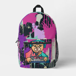 Street Retro Cat met hoofdtelefoon | grappig Bedrukte Rugzak