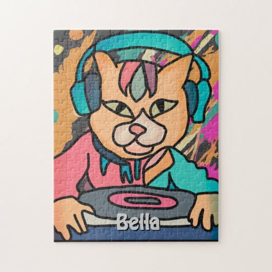 Street Retro Cat met hoofdtelefoon | grappig Legpuzzel (Verticaal)